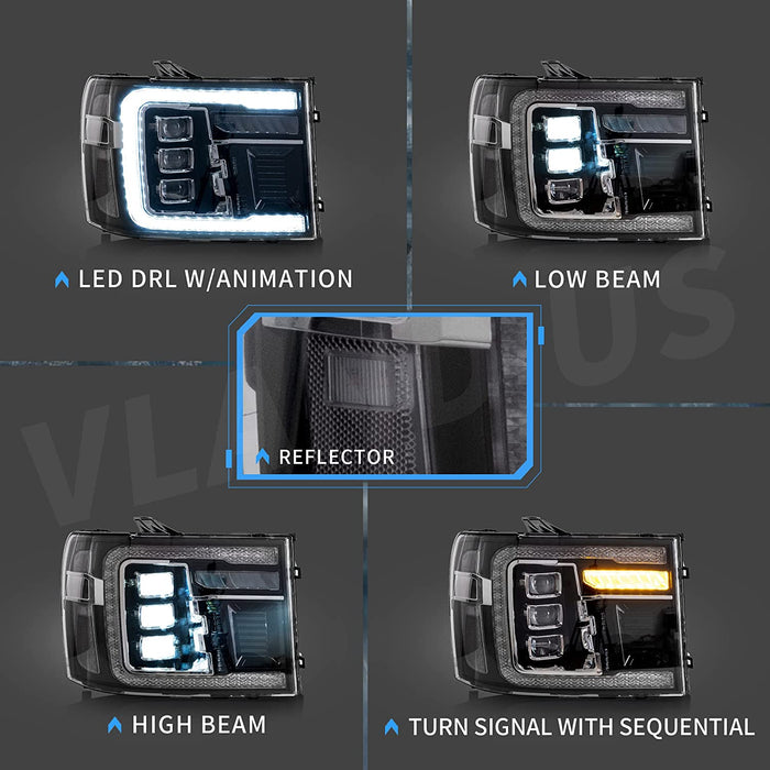 VLAND LED-Projektorscheinwerfer für 2007–2013 GMC Sierra 1500 2500 HD 3500 HD Frontleuchten-Montage