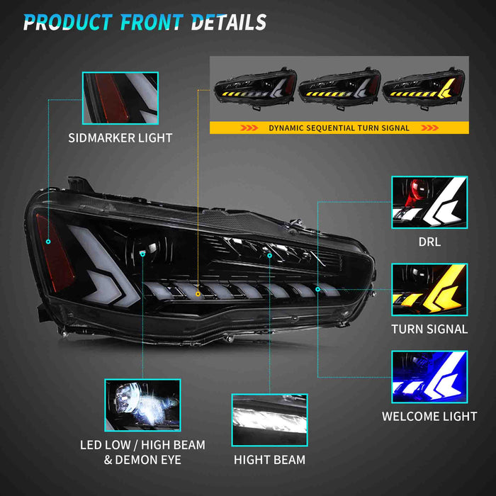 VLAND Proiettore A LED Fari Per Mitsubishi Lancer GT evoluzione EVO X 2008-2017 Demon Eyes Aftermarket luci Anteriori Montaggio