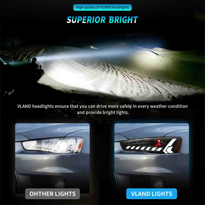 Phares de projecteur LED VLAND pour Mitsubishi Lancer GT evolution EVO X 2008-2017 Demon Eyes assemblage de feux avant de rechange