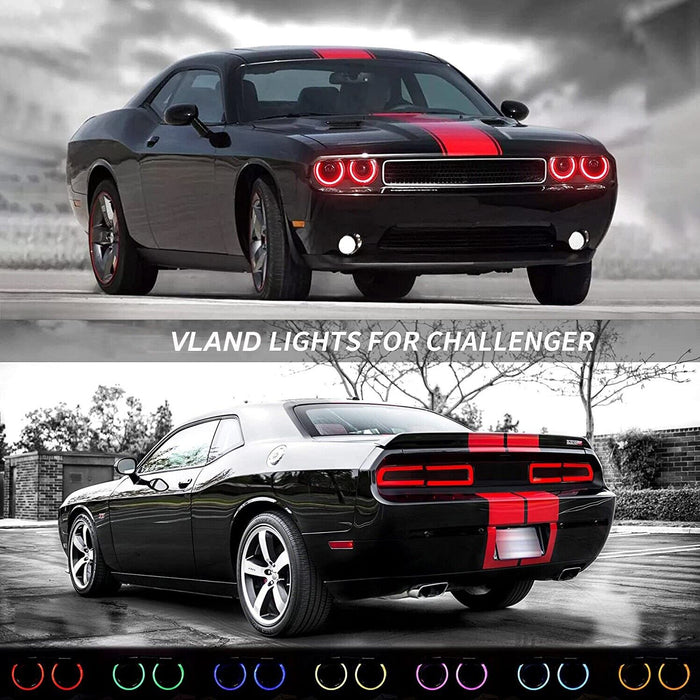 Phares VLAND LED RGB pour Dodge Challenger 2008-2014 feux avant à changement de couleur multicolore