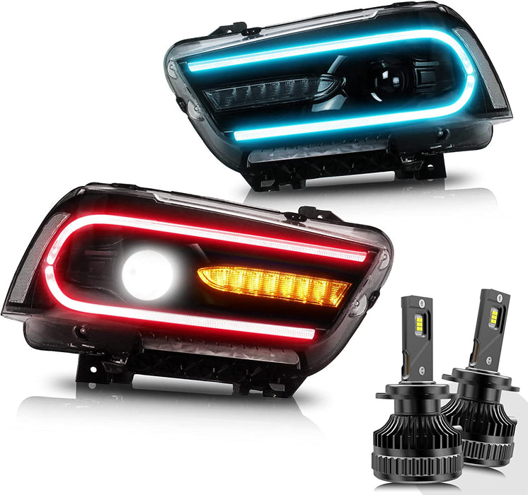VLAND LED RGB Scheinwerfer Mehrfarbig DRL Für Dodge Charger 2011-2014 Scheinwerfer Montage