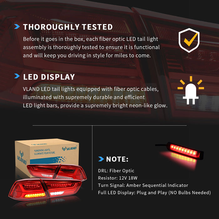 Feux arrière VLAND LED pour ensemble de feux arrière Mitsubishi Lancer 2008-2017