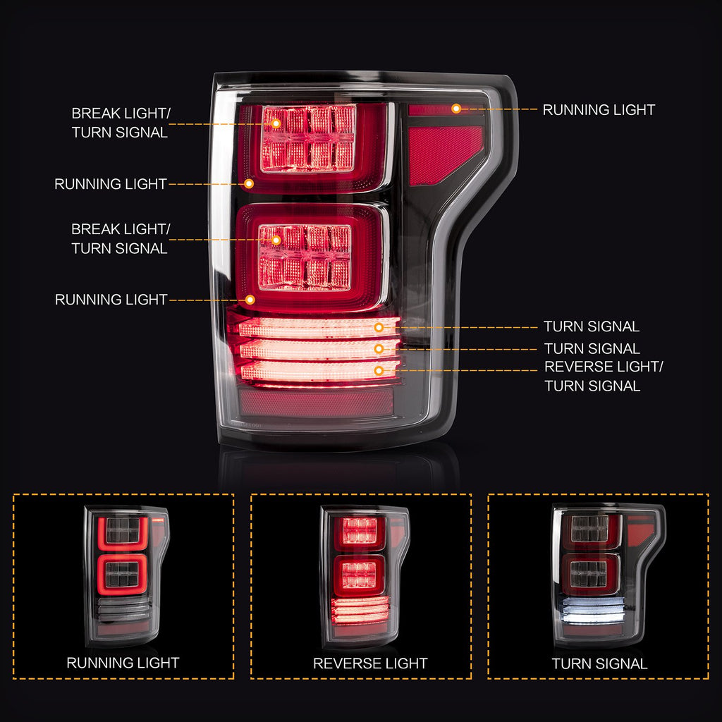<<<t66>19>0>LAND  LED  Tail  LighTs  For  Ford  F150 2015-2020 Amber  Turn  Signal  AfTermarkeT Rear  Lamps