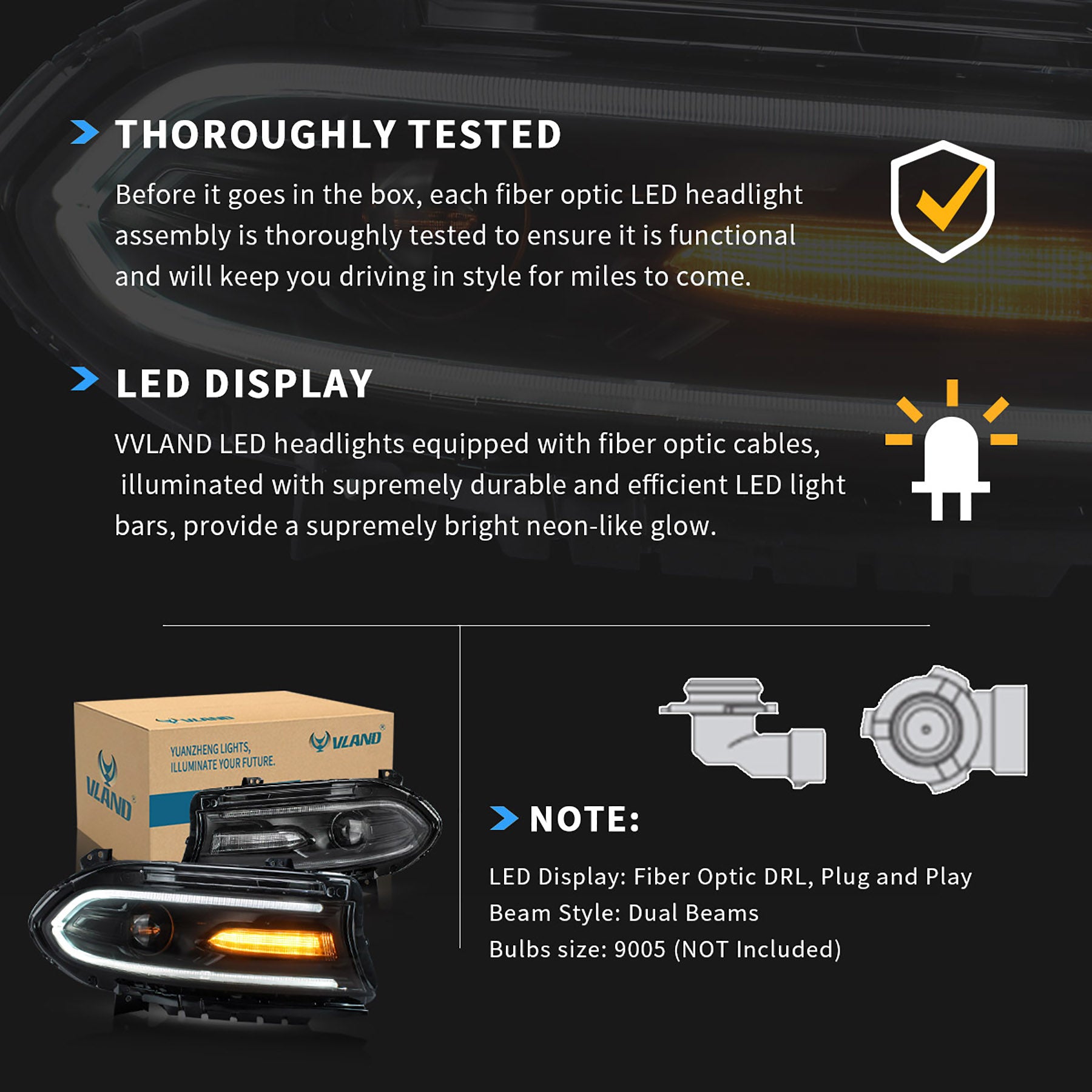 VLAND Headlights For 2015-2023 Dodge Charger Halogen Models