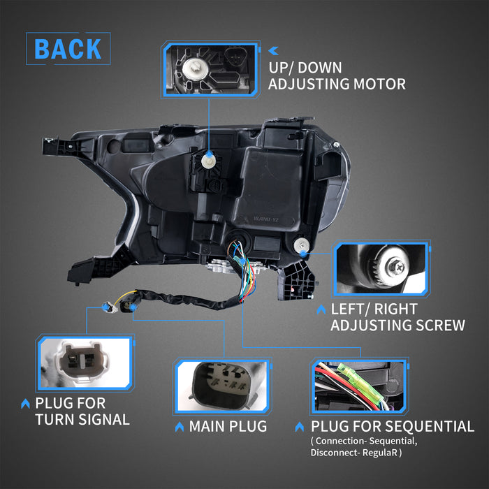 フォードレンジャー（T6）Raptor＆Wildtrak2015-2021用VLANDLEDマトリックスプロジェクターヘッドライトシーケンシャルインジケーター付きターンシグナル米国版には適合しません