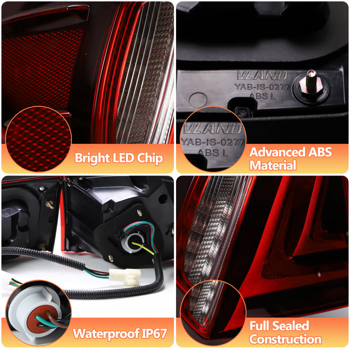 VLAND LED-Rücklichter für 2005–2014 Lexus IS250, IS350, ISF, IS200d, IS220d. Rücklichter